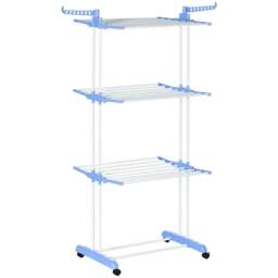 Rackhams Foldable Clothes Drying Rack, 4-Tier Steel Garment Laundry Rack with Castors for Indoor and Outdoor Use, Blue - thumbnail 1