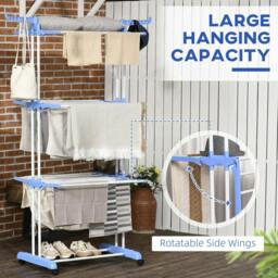 Rackhams Foldable Clothes Drying Rack, 4-Tier Steel Garment Laundry Rack with Castors for Indoor and Outdoor Use, Blue - thumbnail 4