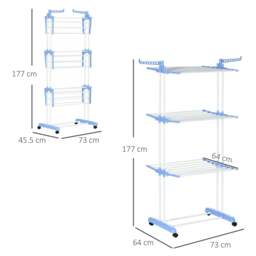 Rackhams Foldable Clothes Drying Rack, 4-Tier Steel Garment Laundry Rack with Castors for Indoor and Outdoor Use, Blue - thumbnail 3