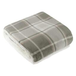 Rackhams Braemar Sherpa Fleece Tartan Throw - Green/Natural - 140cm x 180cm - Green/Natural - 100% Polyester - thumbnail 1
