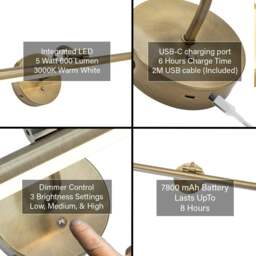 Rackhams Antique Brass Wireless Rechargeable LED Touch Dimmable Picture Light - thumbnail 5