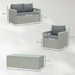 Rackhams 4 Piece Rattan Garden Furniture Set with Cushions, Light Grey - Light Grey - Acacia Wood, PE Rattan, Steel - 123W x 67D x 65H cm - thumbnail 5