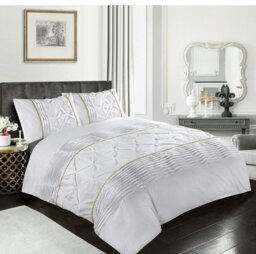 Rackhams Eleanor Embellished Pintuck Glitter Detail Duvet Cover Set - White - King - thumbnail 2