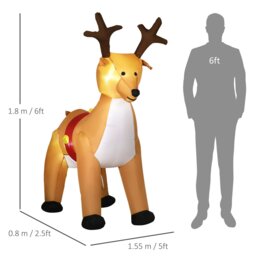 Rackhams 6ft Christmas Inflatable Reindeer Decoration Xmas Indoor Outdoor Lights - thumbnail 6