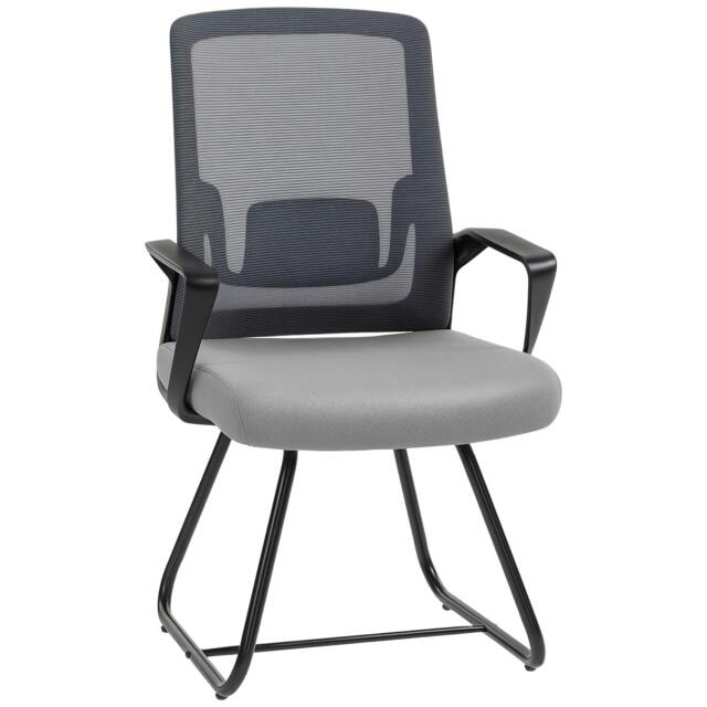 Rackhams Desk Chair No Wheels, Office Chair with Mesh Back, Lumbar Support, Metal Base for Waiting Room, Conference Room, Dark Grey