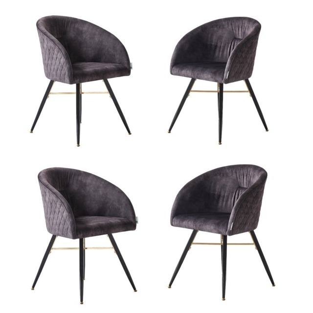 Rackhams Set of 4 Vittorio Velvet Dining Chairs with Black Metal Legs, Quilted Design Modern Accent Chair - Velvet - Black - Modern - image 1