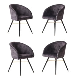 Rackhams Set of 4 Vittorio Velvet Dining Chairs with Black Metal Legs, Quilted Design Modern Accent Chair - Velvet - Black - Modern - thumbnail 1
