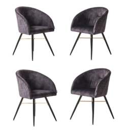 Rackhams Set of 4 Vittorio Velvet Dining Chairs with Black Metal Legs, Quilted Design Modern Accent Chair - Velvet - Black - Modern - thumbnail 2