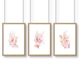 Rackhams Framed Pictures For The Bathroom - Set of 3 Seashells Wall art Prints - A3 11.69 x 16.54 in / 29.7 x 42 cm - Satin Photo paper 280 gsm - Oak Frame - thumbnail 1