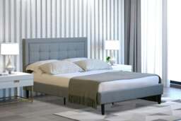 Rackhams Lionel Buttoned Headboard Fabric Bed Frame - Stylish & Comfort-Enhancing Feature for Your Bedroom - Light Grey - 4ft6