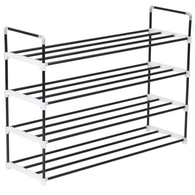 Rackhams Shoe Rack with 4 Shelves Metal and Plastic Black