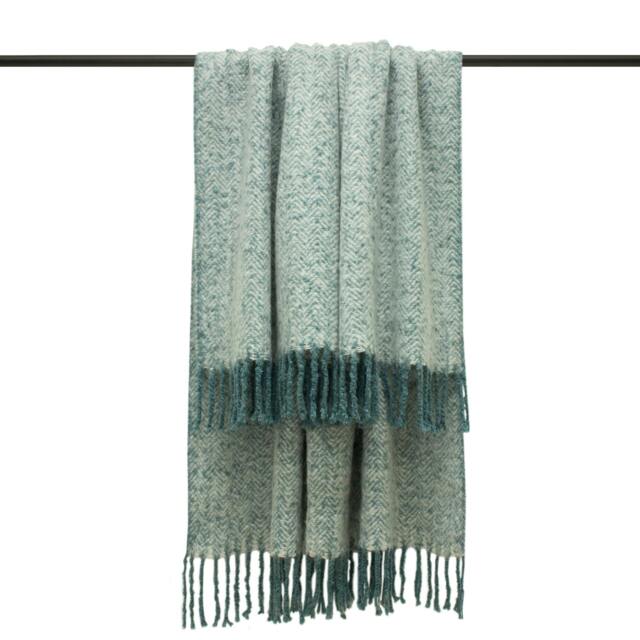 Rackhams Weaver Throw with Herringbone Design - Teal - One Size - Teal - 100% Acrylic - image 1