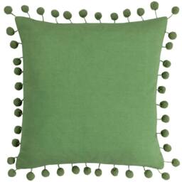 Rackhams Dora Pom Pom Velvet Square Cushion Cover - Leaf Green - 45cm x 45cm - Leaf Green - 100% Cotton - thumbnail 2