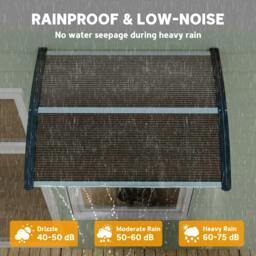 Rackhams Front Door Canopy Outdoor Awning Aluminium Rigid Plastic Polycarbonate Rain Shelter UV Water Rain Resistant 120 x 75cm Brown - thumbnail 5