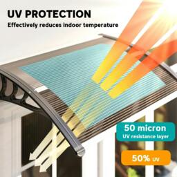 Rackhams Front Door Canopy Outdoor Awning Aluminium Rigid Plastic Polycarbonate Rain Shelter UV Water Rain Resistant 120 x 75cm Brown - thumbnail 4