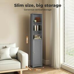 Rackhams Tall Bathroom Cabinet Slim Freestanding Bathroom Storage Cupboard Unit - thumbnail 4