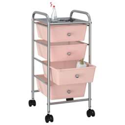 Rackhams 4-Drawer Mobile Storage Trolley Pink Plastic - thumbnail 3
