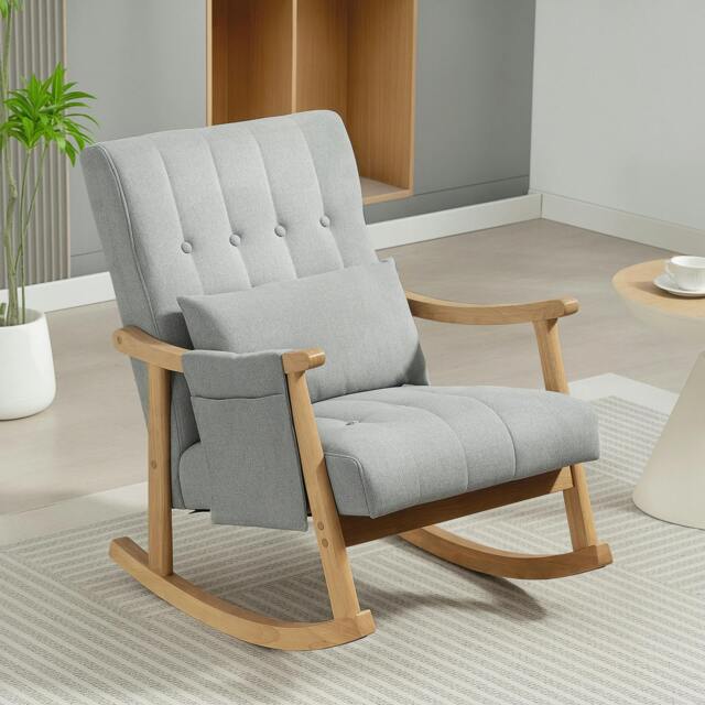 Rackhams Modern High Back Rocking Chair with Solid Wood Legs - Rocking chair - 65W x 87D x 84H cm - Light grey, natural wood - image 1