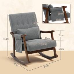 Rackhams Modern High Back Rocking Chair with Solid Wood Legs - Rocking chair - 65W x 87D x 84H cm - Light grey, natural wood - thumbnail 4