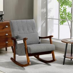 Rackhams Modern High Back Rocking Chair with Solid Wood Legs - Rocking chair - 65W x 87D x 84H cm - Light grey, natural wood - thumbnail 2