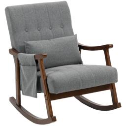 Rackhams Modern High Back Rocking Chair with Solid Wood Legs - Rocking chair - 65W x 87D x 84H cm - Light grey, natural wood - thumbnail 3