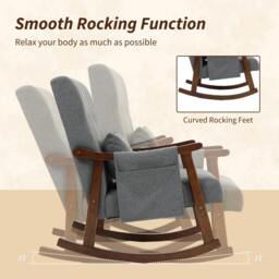 Rackhams Modern High Back Rocking Chair with Solid Wood Legs - Rocking chair - 65W x 87D x 84H cm - Light grey, natural wood - thumbnail 5