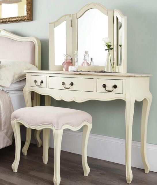 Rackhams Juliette Dressing Table Set with Table, Mirror and Stool. French Vanity Unit - Champagne, Cream - image 1
