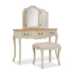 Rackhams Juliette Dressing Table Set with Table, Mirror and Stool. French Vanity Unit - Champagne, Cream - thumbnail 4