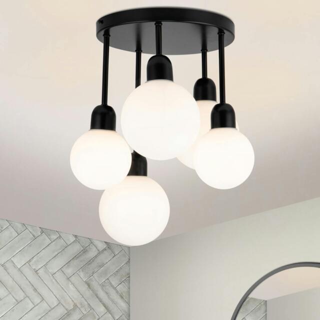 Rackhams Broome Bathroom 5 Light Opal Glass Ceiling Light - Matt Black - image 1
