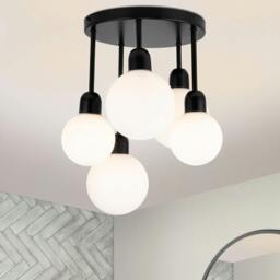 Rackhams Broome Bathroom 5 Light Opal Glass Ceiling Light - Matt Black