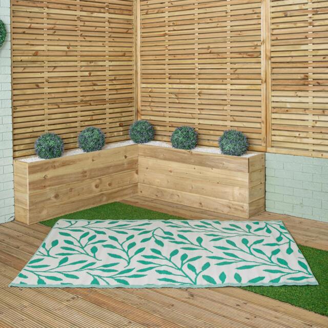 Rackhams 1.5m x 2.1m Green Leaves Large Outdoor Alfresco Patio Rug Mat - image 1