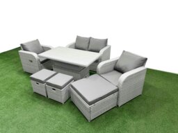 Rackhams Light Grey PE Wicker Rattan Garden Furniture Set Sofa Set Reclining Chair Adjustable Lifting Dining or Coffee Table 7 Seater 3  Stools - thumbnail 2