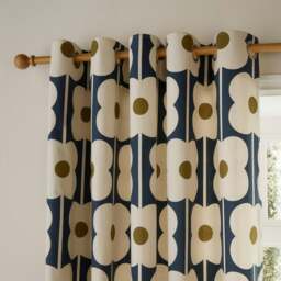 "Rackhams Abacus Flower Navy Fully Lined Ready Made Eyelet Curtains - Navy - Cotton - 90x72""" - thumbnail 3