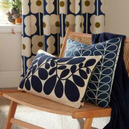 "Rackhams Abacus Flower Navy Fully Lined Ready Made Eyelet Curtains - Navy - Cotton - 90x72""" - thumbnail 2