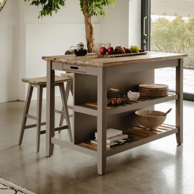 Rackhams Florence Breakfast Bar Kitchen Island with Shelves - Dove Grey - image 1