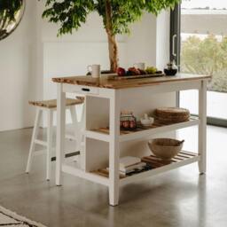 Rackhams Florence Breakfast Bar Kitchen Island with Shelves - Dove Grey - thumbnail 2
