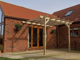 Rackhams Wall Mounted Wooden Pergola Kit - Corbel Design - Rustic Brown - 3m x 4.8m - thumbnail 6