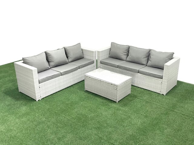 Rackhams Garden Outdoor PE Rattan Furniture Set 6 Seater Rattan Garden Sofa Set Light Grey Mixed - image 1