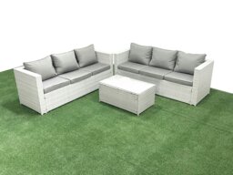Rackhams Garden Outdoor PE Rattan Furniture Set 6 Seater Rattan Garden Sofa Set Light Grey Mixed - thumbnail 2