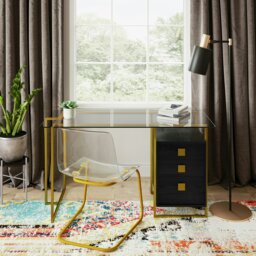 Rackhams Morgan Writing Desk in Black & Gold - thumbnail 3