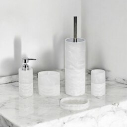 Rackhams Bianco Frost Onyx White Striped 5 Piece Bathroom Accessory Set - thumbnail 1