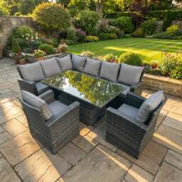 Rackhams High Back PE Rattan Corner Sofa Set Garden Furniture Adjustable Rising Lifting Table Set With 2 Armchair - thumbnail 1
