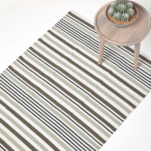 Rackhams Striped Cotton Modern Rug Scandinavian Style - Black & Grey - 150 x 240 cm - image 1