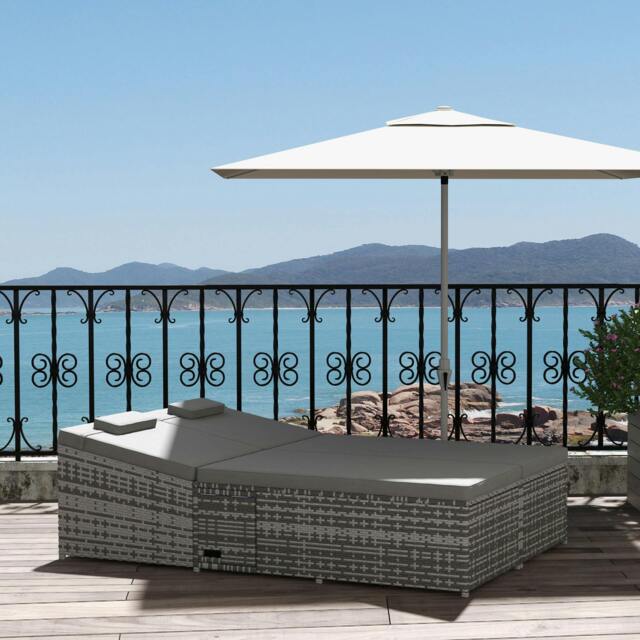 Rackhams 2 Seater Double Rattan Sun Lounger Recliner Day Bed Wicker Weaver Sofa - Grey - image 1