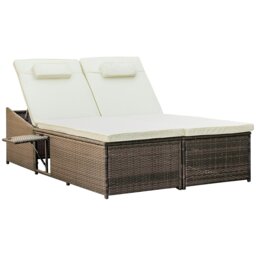 Rackhams 2 Seater Double Rattan Sun Lounger Recliner Day Bed Wicker Weaver Sofa - Grey - Metal, PE Rattan, Polyester fibre - 198 x 129 x 105 cm - thumbnail 3
