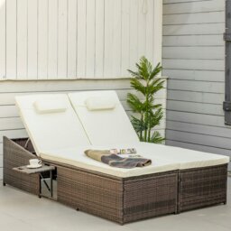 Rackhams 2 Seater Double Rattan Sun Lounger Recliner Day Bed Wicker Weaver Sofa - Grey - Metal, PE Rattan, Polyester fibre - 198 x 129 x 105 cm - thumbnail 2