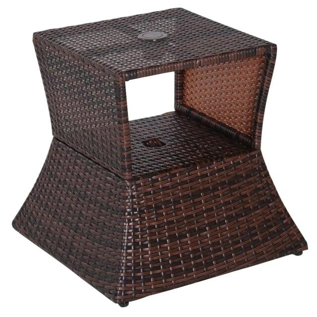 Rackhams Rattan Outdoor Coffee Table, Wicker Garden Patio Bistro Side Table with Umbrella Hole and Storage Space for Balcony, Porch, Brown - Brown - image 1