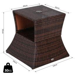 Rackhams Rattan Outdoor Coffee Table, Wicker Garden Patio Bistro Side Table with Umbrella Hole and Storage Space for Balcony, Porch, Brown - Brown - thumbnail 3