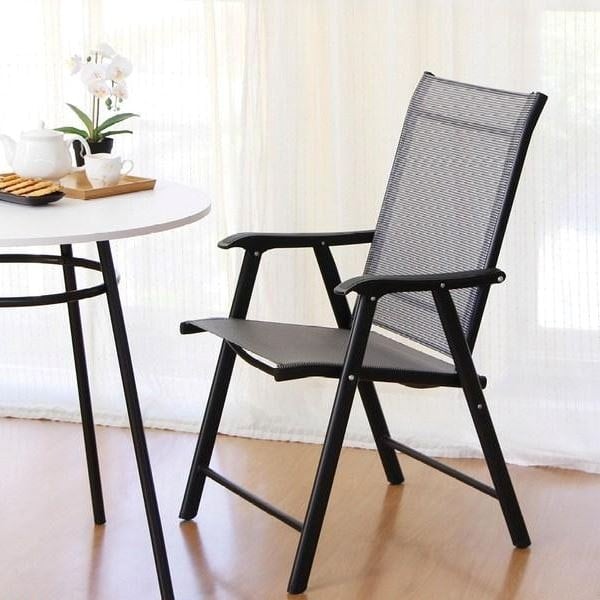 Rackhams 4/6 Seater Glass Garden Table with Parasol Hole - Only 6Pcs Black Chairs - image 1