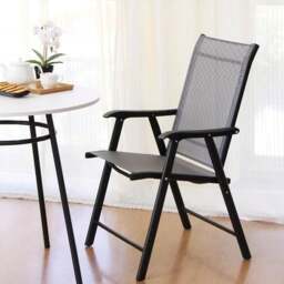 Rackhams 4/6 Seater Glass Garden Table with Parasol Hole - Only 6Pcs Black Chairs